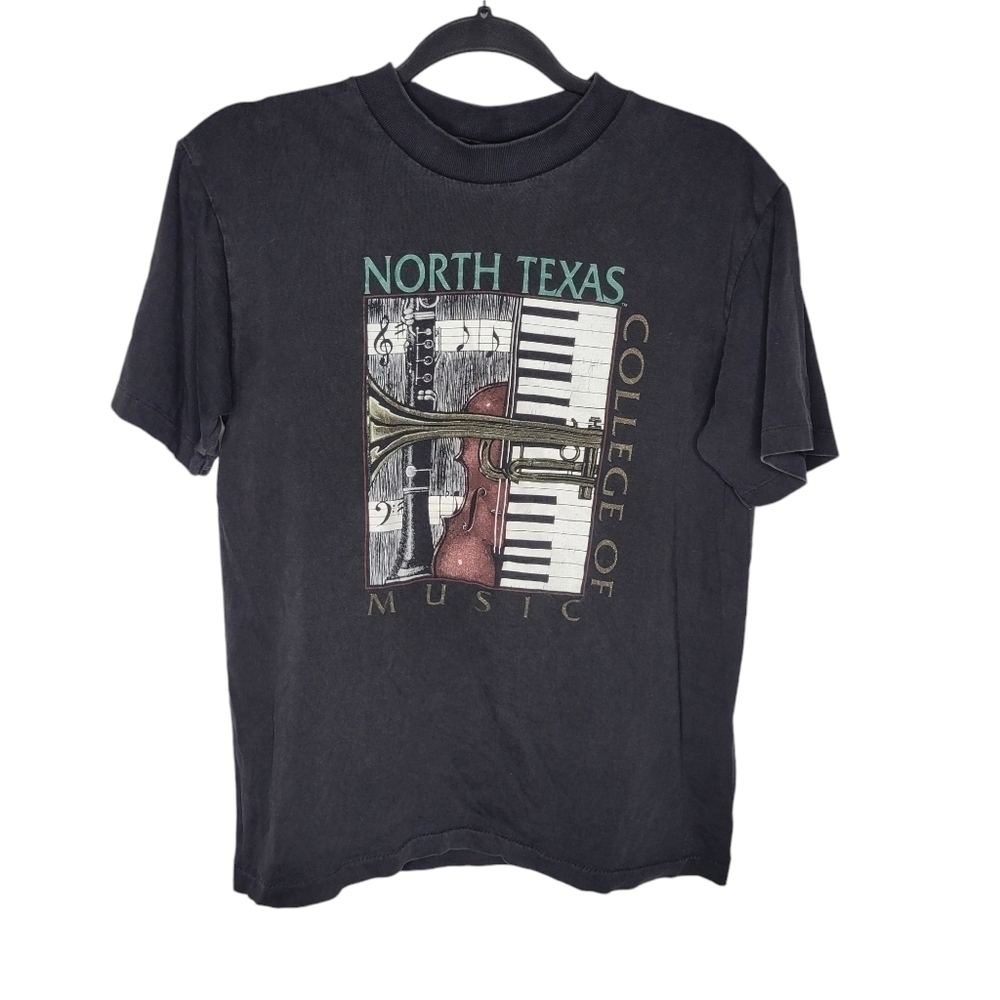 Vintage 90s North Texas College of Music Instruments Graphic T-Shirt in Black